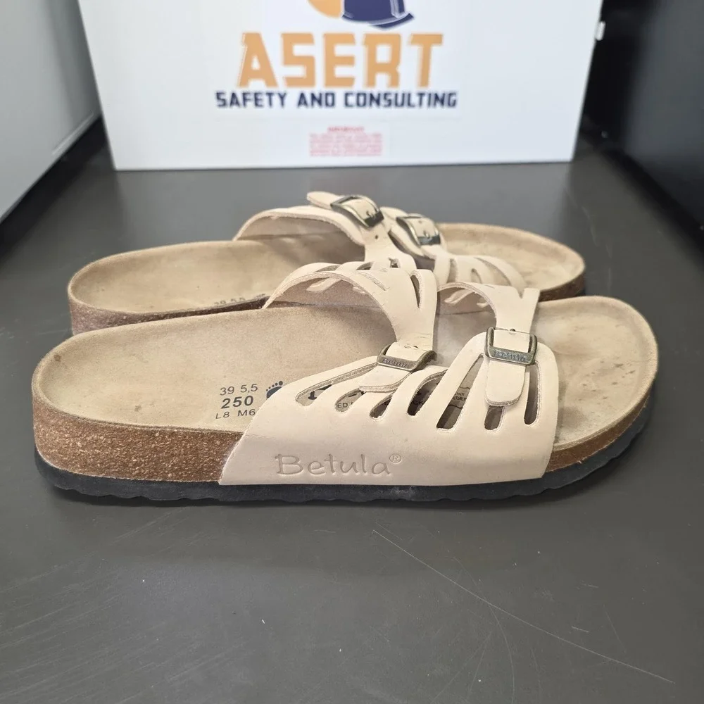 Birkenstocks Betula Sandals Women 8 Beige Leather Slide Buckle Comfort - Picture 5 of 11